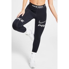 Nike Dri Fit Training Pro Graphic Women's Mid Rise Leggings Kadın Spor Tayt Füme Siyah