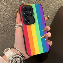 HONTINGA Samsung Galaxy S25 Ultra ile Uyumlu Kılıfı Silikon Kenar Sert Arka Düşüme Önleyici Basitlik Anti Düşme Kamera Korumali Gökkuşağı Desen Telefon Kılıfı Kadın ve Erkek Için Uygundur K1-0627