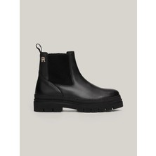 Tommy Hilfiger Kadın Rahat Taban Deri Düz Taban Siyah Bot & Bootie FW0FW08448-BDS