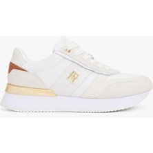 Tommy Hilfiger Kadın Yuvarlak Hafif Sert Burun Yumuşak Kalın Taban Ekru Sneaker FW0FW08475-YBL