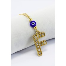 Biuti Gold Renkli Parlak Taşlı Yassı Cam Nazar Boncuklu F Harfi Araba Dikiz Ayna Süsü, Yeni Araba Hediyesi