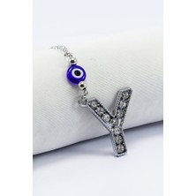 Biuti Kristal Taşlı Y Harfi Metalik Renk Araba Dikiz Ayna Süsü, Hediyelik Nazar Boncuklu Araba Süsü