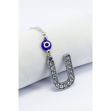 Biuti Kristal Taşlı U Harfi Metalik Renk Araba Dikiz Ayna Süsü, Hediyelik Nazar Boncuklu Araba Süsü