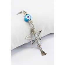 Biuti Parlak Taşlı ve Cam Nazar Boncuklu Metal Yıldız Dikiz Ayna Süsü / Yılbaşı Ağacı Süsü