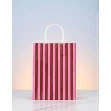 e ERTA Pembe ve Kahverengi Çizgili Kraft Çanta 25X31CM 25ADET Hediye Poşeti,hediye Paketi Kraft Kağıt Çanta