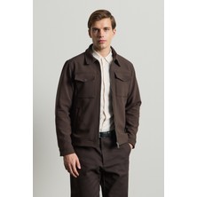 Danger Erkek Standart Kalıp Gömlek Yaka Ceket Kahverengi