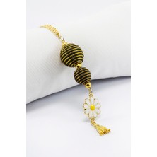 Biuti Siyah Gold Özel Tasarım Boncuklu Püsküllü Papatya Araba Dikiz Ayna Süsü, Araba Hediyesi