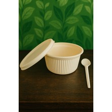 Ekolojik Ambalaj Doğa Dostu Çok Amaçlı Kapaklı 300CC Kase ve Kaşık Seti 20 Parça – | Aşure-Tatlı-Çorba-Yoğurt