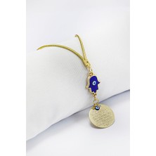 Biuti Nazarlı Hamse Eli Metal Ayetel Kürsi Araba Dikiz Ayna Süsü, Gold Renkli