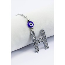 Biuti Kristal Taşlı H Harfi Metalik Renk Araba Dikiz Ayna Süsü, Hediyelik Nazar Boncuklu Araba Süsü