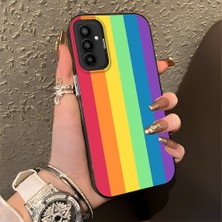 HONTINGA Samsung Galaxy M23 ile Uyumlu Kılıfı Silikon Kenar Sert Arka Düşüme Önleyici Basitlik Anti Düşme Kamera Korumali Gökkuşağı Desen Telefon Kılıfı Kadın ve Erkek Için Uygundur K1-0627