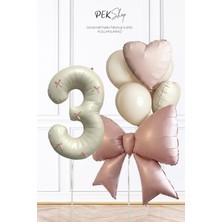 Pekshop Pembe Fiyonk Kurdele Süslü Yaş Balonlu Fiyonk Tema Doğum Günü Balon Seti