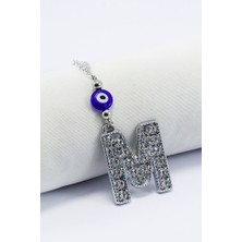 Biuti Kristal Taşlı M Harfi Metalik Renk Araba Dikiz Ayna Süsü, Hediyelik Nazar Boncuklu Araba Süsü