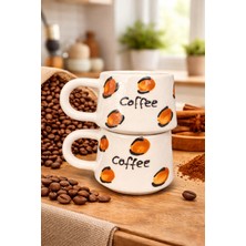 BB DESIGN El Yapımı 2'li Coffee Yazılı Seramik Kupa Bardak 200ML
