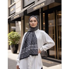 Sevimia Scarf D Desen Çift Taraflı Jakar Kaşmir Ipe Şal - Siyah Gri