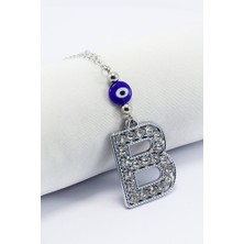 Biuti Kristal Taşlı B Harfi Metalik Renk Araba Dikiz Ayna Süsü, Hediyelik Nazar Boncuklu Araba Süsü