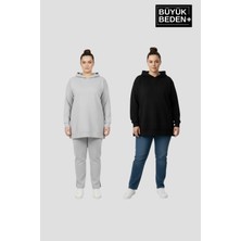 Superlife Kadın Büyük Beden 2 'li Set Kapşonlu Tunik Ince Sweatshırt  SPR26BTK991+2