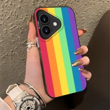 HONTINGA iPhone 16 ile Uyumlu Kılıfı Silikon Kenar Sert Arka Düşüme Önleyici Basitlik Anti Düşme Kamera Korumali Gökkuşağı Desen Telefon Kılıfı Kadın ve Erkek Için Uygundur K1-0627