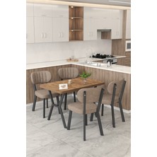 Mygusi Gnr 70X110CM Sabit Atlantik Mutfak Masası Takımı, Yemek Masası, 4 Modern Cappucino Sandalye
