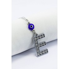 Biuti Kristal Taşlı E Harfi Metalik Renk Araba Dikiz Ayna Süsü, Hediyelik Nazar Boncuklu Araba Süsü