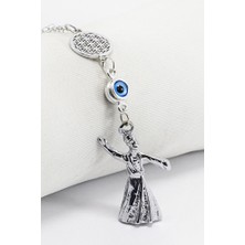 Biuti Gümüş Renkli Yaşam Çiçekli Çerçeveli Nazar Boncuklu Semazenli Dikiz Ayna Süsü