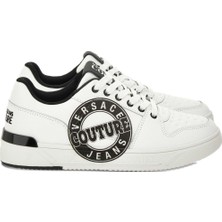 Versace Erkek Logo Desenli Düşük Bilekli Deri Beyaz Sneaker 79YA3SJ1ZPB40-003