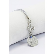 Biuti Gümüş Renkli Parlak Taşlı Kelebek Metal Ayet'el Kürsi Dualı Nazar Boncuklu Araba Dikiz Ayna Süsü