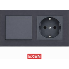 Uzmlight Exen Füme 2'li Set Anahtar ve Topraklı Priz Set