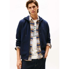 Tommy Hilfiger Erkek Normal Kalıp Kapüşonlu Fermuarlı Pamuklu Uzun Kollu Lacivert Sweatshirt MW0MW37243-DW5