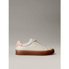 Calvin Klein Kadın Deri Bağlamalı Rahat Taban Ck Yazı Detay Bej Sneaker HW0HW02673-0IV