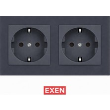 Exen Füme 2'li Set Topraklı Priz+ Topraklı Priz