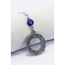 Biuti Kristal Taşlı O Harfi Metalik Renk Araba Dikiz Ayna Süsü, Hediyelik Nazar Boncuklu Araba Süsü