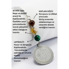 Biuti Doğal Taşlı Çelik Allah Lafzı Araba Dikiz Ayna Süsü, Kaplan Gözü, Sitrin Taşı, Lepidolit 8mm