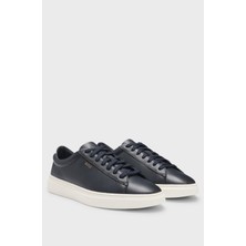 Boss Erkek Rahat Düz Taban Logo Baskılı %100 Cilalı Deri Lacivert Sneaker 50536480-410