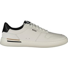 Boss Erkek Tabanında Bayrak Logolu Rahat Üst Yüzeyi Nefes Alabilen Tasarımlı Deri Beyaz Sneaker 50542538-140