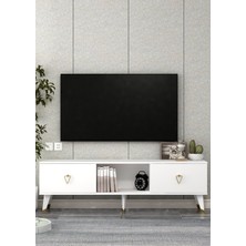 Demonte Decor 1382TV150DD-1 Tv Sehpası Beyaz-Altın