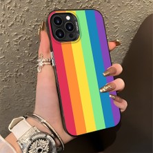 HONTINGA iPhone 16 Pro Max ile Uyumlu Kılıfı Silikon Kenar Sert Arka Düşüme Önleyici Basitlik Anti Düşme Kamera Korumali Gökkuşağı Desen Telefon Kılıfı Kadın ve Erkek Için Uygundur K1-0627