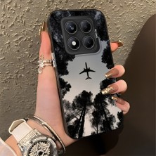 HONTINGA Xiaomi Redmi Note 14 Pro ile Uyumlu Kılıfı Silikon Kenar Sert Arka Düşüme Önleyici Basitlik Anti Düşme Kamera Korumali Uçak Desen Telefon Kılıfı Kadın ve Erkek Için Uygundur K1-0628