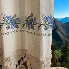 Cotopia Mavi Kanaviçe Perde Buldan Yöresel Dokuma