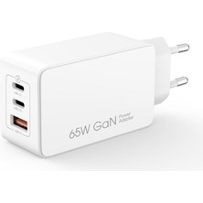 Xo CE13(EU) 65W GaN Hızlı Şarj Cihazı - 3 Portlu (2xUSB-C PD + 1xUSB-A) Laptop ve Telefon Adaptörü