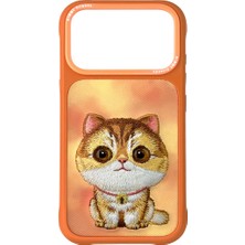 Nimmy Big Eye Cute Pets iPhone 17 Pro Max Uyumlu Kılıf, Gerçek Nakışlı Kedi Figürü Turuncu 2.0