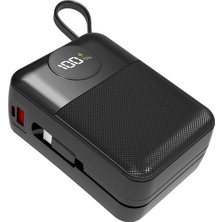 S-Link MP130 30000MAH PD22.5W Type-C+Lightning Kablolu Siyah LCD Taşınabilir Pil Şarj Cihazı Powerbank