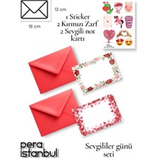 Pera İstanbul 2 Adet Kırmızı 13X18 Zarf 2 Adet Hediyelik Not Kartı 1 Adet Sticker Set Sevgililer Günü Yıl Dönümü