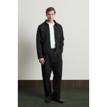 Danger Erkek Standart Kalıp Gömlek Yaka Ceket Siyah