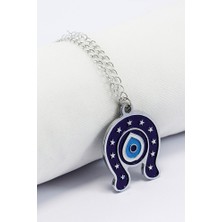 Biuti Metal Lacivert Nal Nazar Boncuğu Zincirli Araba Dikiz Ayna Süsü, Yeni Araba Hediyesi