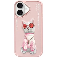 Nimmy iPhone 16 Uyumlu | 3D Gerçek Nakışlı Kabartmalı Gözlük ve Zincir Detaylı Premium Kedi Desenli Kılıf