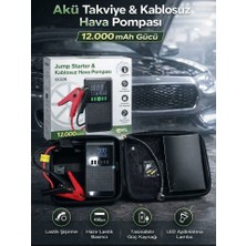 Vivopack Şarjlı 12.000 Mah Taşınabilir Çanta Araç Akü Şarj Takviyeli Işıklı Hava Kompresörü Powerbankli