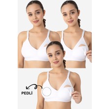 Çıkarılabilir Pedli Emzirme Sütyeni 3'lü Set Beyaz Pamuklu Göğüs Ucu Belli Etmez