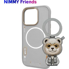 Nimmy iPhone 16 Pro Max Uyumlu 3D Değiştirilebilir Magsafe Stand Nakışlı Fermuarlı Ayıcık Aksesuar Kılıf