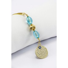 Biuti Şeffaf Cam Boncuklu Metal Ayet'el Kürsi Araba Dikiz Ayna Süsü, Nazar Boncuklu